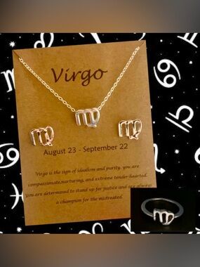 Virgo Zodiac Necklace, Stud Earrings & Ring Set ♍️